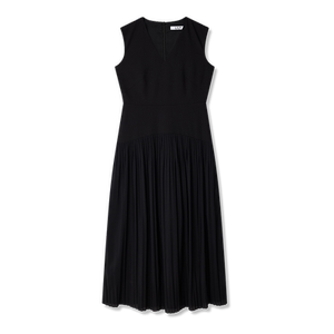 
LILY summer women's clothing design sense college style pleated temperament V-neck commuter long high-waist dress