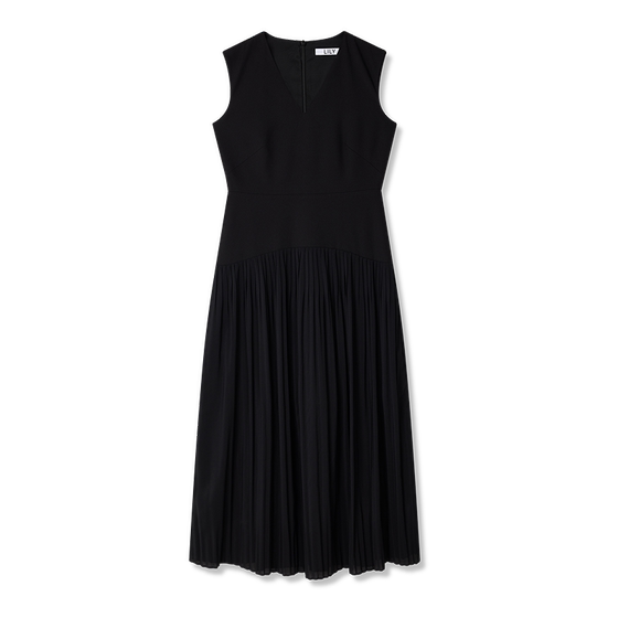 
LILY summer women's clothing design sense college style pleated temperament V-neck commuter long high-waist dress