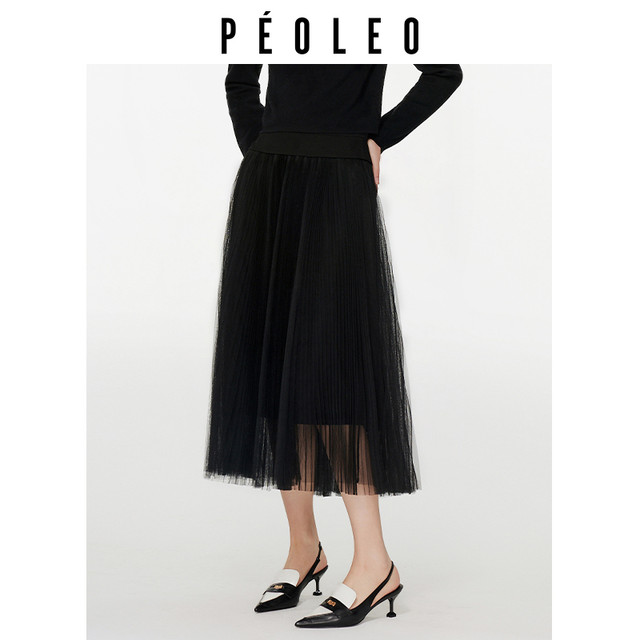 Floating black mesh skirt 2024 new winter style fashion versatile commuting cover the crotch slim exquisite elegant women