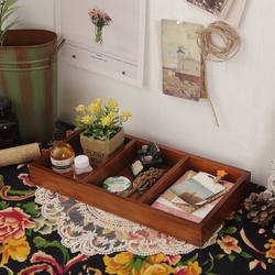 Zakka Large Solid Wood Vintage Desktop Organizer Storage Box Cosmetic Compartment Wooden Box Tray