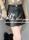 High -waisted A -line stitching short pure cotton leather leather skirt Female soft versatile and thin 2024 autumn new model