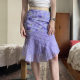 2025 summer new retro printed purple floral fishtail skirt for women with high waist slim hip mesh skirt
