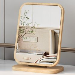Wooden Element Mirror, Simple Desktop Makeup Mirror, Rotatable, Suitable for Home, Student Dormitory, Portable Tabletop Dressing Mirror
