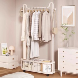Clothes Rack, Bedroom Floor-Standing Coat Rack, Movable, Space-Saving, Entryway Storage Rack, Integrated Wall-Mounted Clothes Drying Rack