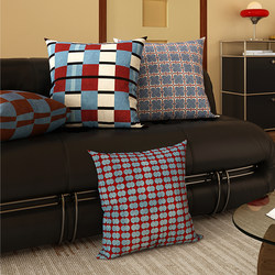 American Retro Plaid Living Room Sofa Pillowcase Without Insert, Vintage Style Backrest Pillow, Square Cushion