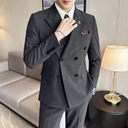 Winter Double-Breasted Suit for Men, High-End Groom Wedding Attire, Slim Fit, Stylish Casual Blazer
