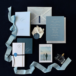 Marryso High-end Customized Haze Blue Wedding Invitation Hot Silver Sulfuric Acid Paper Envelope Simple Wedding Invitation