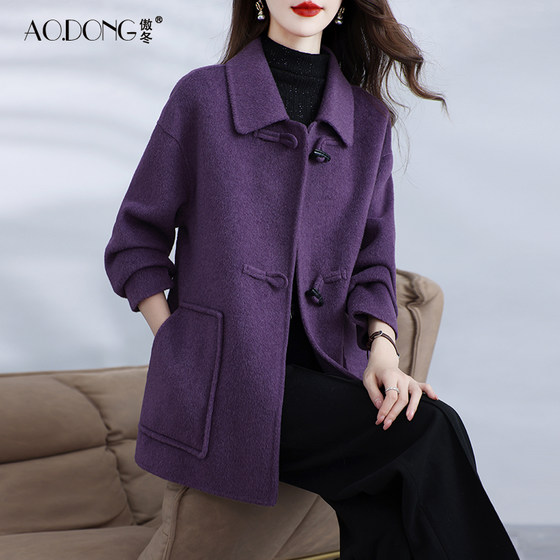 
New high-end double-sided fleece coat for women's mid-length wool small versatile slim casual jacket autumn and winter