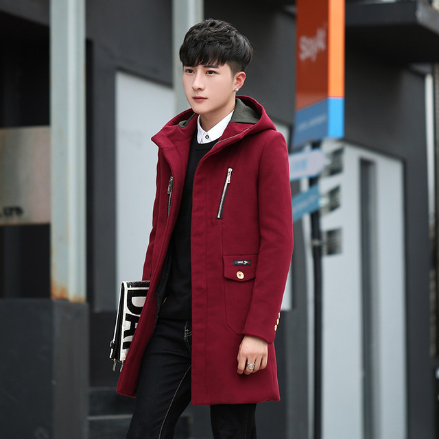 Handsome woolen plus velvet coat Korean style slim hairstylist men's ...