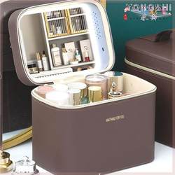 Cosmetic Mirror Storage Box Integrated Portable Led Lighted Mirror Suitcase Travel Bag Cosmetics Desktop Large Capacity Box