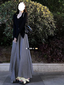 新中式禅意茶服法式时尚休闲v领防晒开衫+高腰a字中长款半身裙女