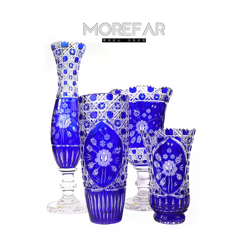 水晶玻璃花瓶纯手工雕刻梅森花纹德国进口高端轻奢欧式装饰插花瓶 