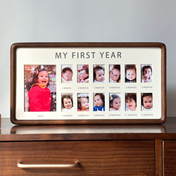 Baby's One-Year-Old and 12-Month-Old Growth Record Photo Frame, Ceremonial Display Stand, Commemorative Solid Wood Id Photo Frame