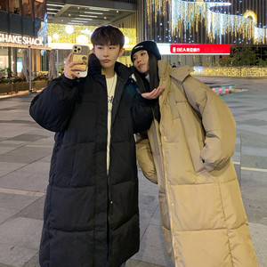 Winter Over Knee Mid length Couple Down Cotton Coat Korean Edition Instagram Student Hooded Thickened Loose and Handsome Coat for Men