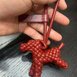 Bv Woven Puppy Pendant Handmade Leather Cord Keychain Bag Charm High-End Leather Car Rearview Mirror Ornament