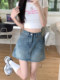 Retro blue denim skirt for women with high waist summer large size fat mm loose slim pear-shaped body A-line skirt
