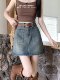 Cement grey hot girl denim skirt for women in summer high waist slim large size fashionable hip-pack skirt versatile A-line skirt
