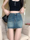 Retro hot girl denim short skirt for women in summer, small high-waisted, large size slim and anti-exposure A-line hip-pack skirt