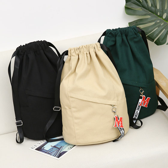 
Canvas ties pocket fitness large capacity drawstring backpack men and women students school bag new backpack travel sports bag