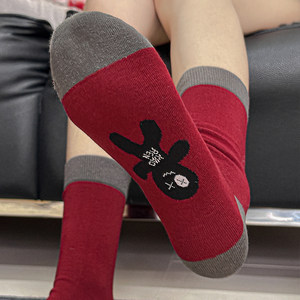 
Treading socks red socks women's autumn and winter mid-calf socks cartoon villain Ankola red 2026 year of the horse zodiac year big red socks