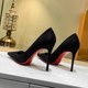 European and American French 2025 spring new style etiquette red sole black high heels for women's slim heels professional sexy pointed-toe shoes