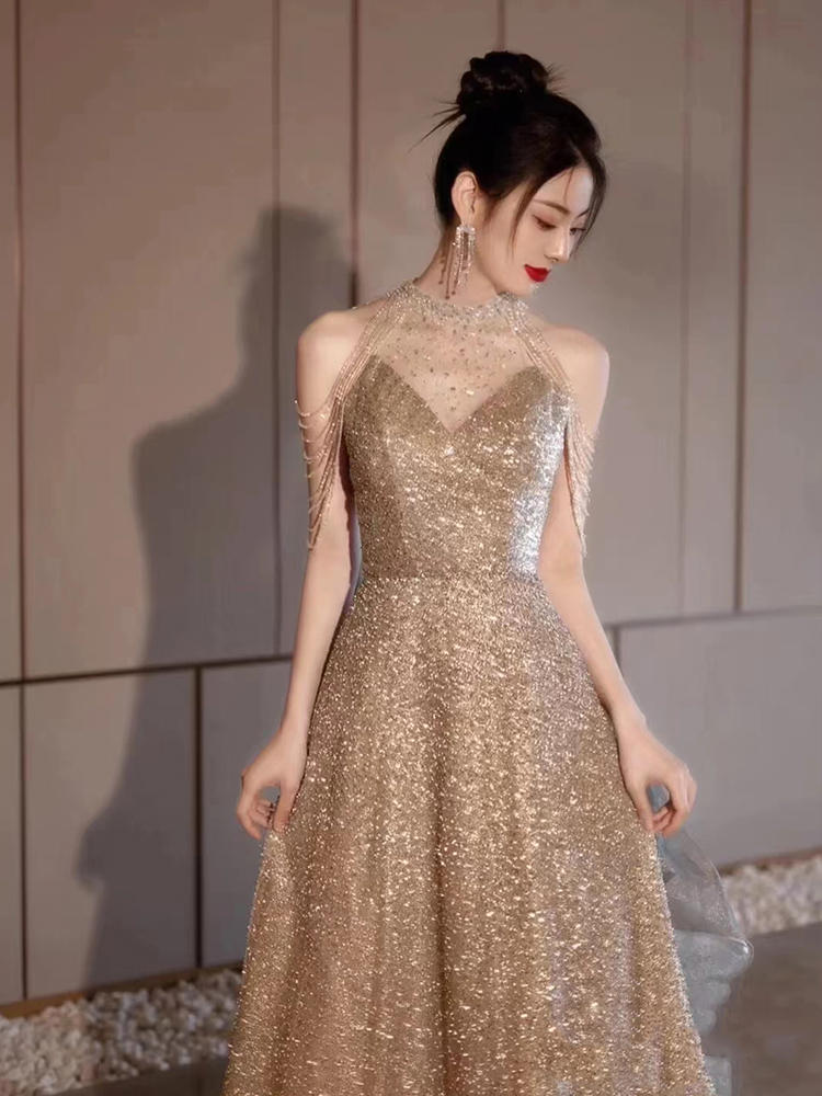 法式晚礼服女2026新款高级感轻奢小高端宴会订婚主持人敬酒连衣裙-淘宝网