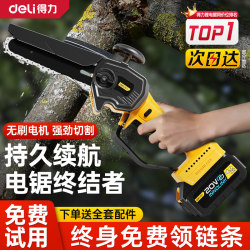 Deli Electric Chainsaw for Home Use, Small Handheld Rechargeable Lithium Battery, Large Capacity Electric Hand Saw for Cutting Trees and Felling Trees