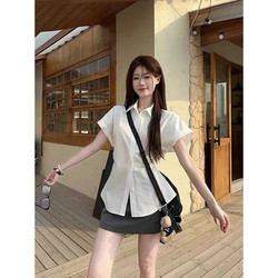Lazy Style White Polo Collar Short-Sleeved Shirt for Women 2026 Summer New Korean Style Casual Outerwear Professional Shirt Large Size