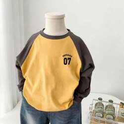 Boys' Long-Sleeved T-Shirt, Spring and Autumn, Pure Cotton, New Style, Stylish Casual Top for Young Children, Children's Raglan Sleeve Base Shirt a