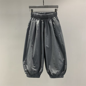 
2026 Summer New Elastic Waist Wide Leg Casual Dad Pants Women's Versatile Loose Eight-Point Lantern Harem Baggy Pants