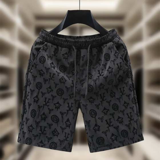 European station tide brand shorts, men's leisure penta pants, summer slimming outside wearing big pants boys handsome pants
