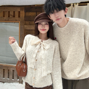 Couple outfit autumn and winter 2025 new ins super hot sweater men and women Korean loose French knitted sweater jacket trendy brand
