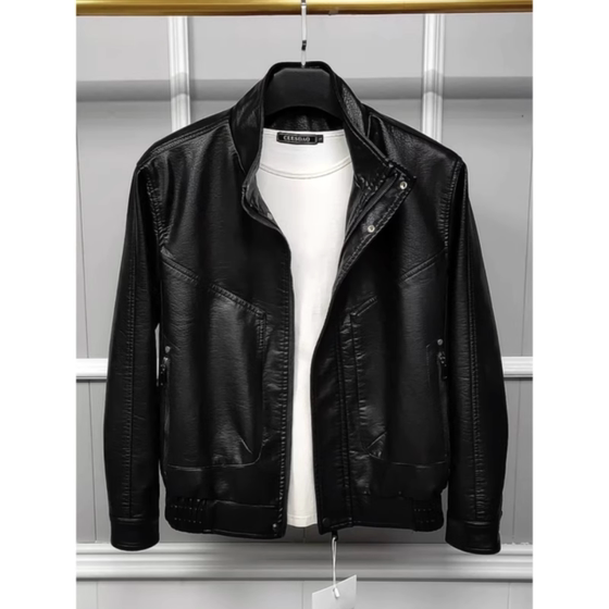 
Spring and Autumn Men's Leather Jacket Fashionable and Versatile Simple Wear-resistant Stand Collar Jacket Trendy Brand Retro Loose Top Men's Clothing