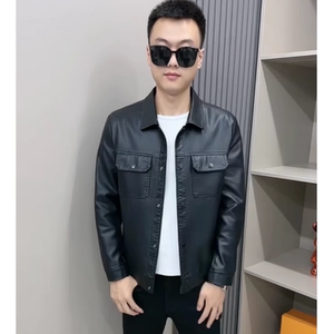 
New autumn casual men's leather jacket fashionable and versatile high-end trendy jacket simple solid color short top