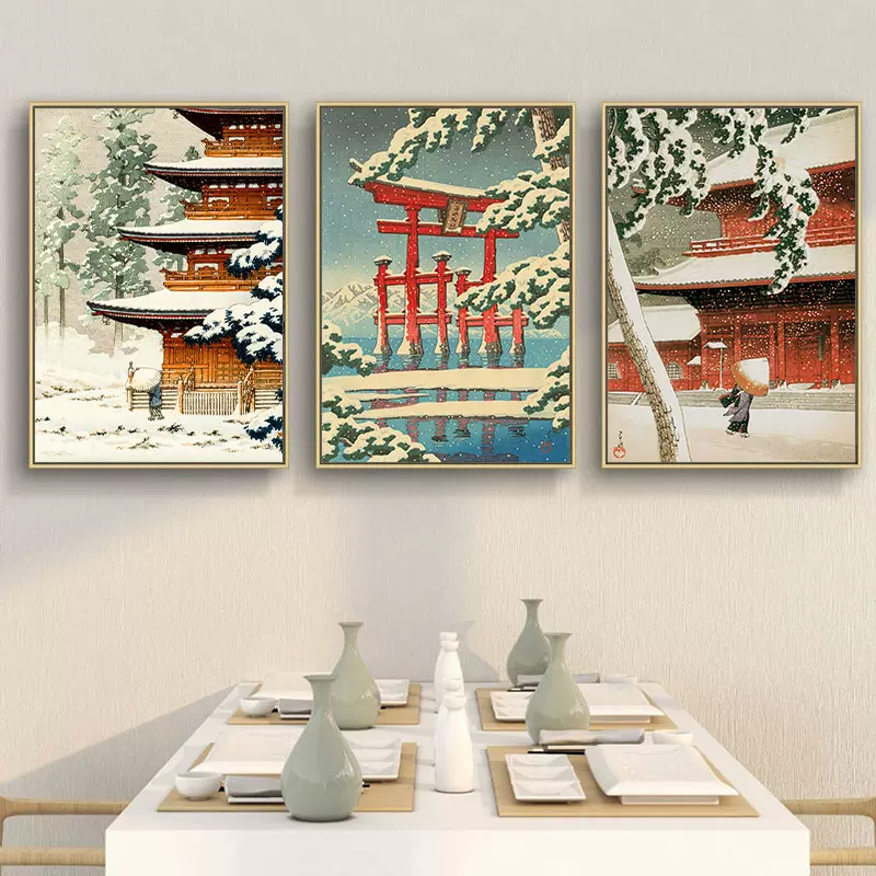 日式装饰画玄关原木风壁画浮世绘风景挂画和风居酒屋卧室日系壁画-Taobao
