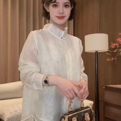 New Chinese-Style Stand-Up Collar Double-Layer Pearl Button Long-Sleeve Shirt for Women 2026 Early Spring New Loose-Fitting National Style Top