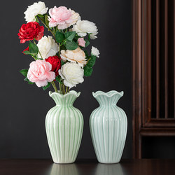 Nordic light luxury high-end ceramic vase with flower arrangement, water-raised rich bamboo special living room table decoration ornaments