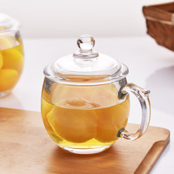 Glass Cup, Tea Cup, Coffee Cup, Food Contact Safe, Household Transparent Thickened Glass Water Cup with Lid, Same Style as Used in Supermarkets