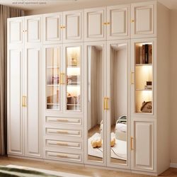 Baisi Yi French Cream Style Wardrobe Small Apartment For Home Cabinet Modern Minimalist Bedroom Top Storage Cabinet Wardrobe