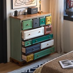 Beiju American-Style Chest of Drawers Solid Wood Bedroom Storage Cabinet Living Room Simple Decorative Wall Storage Cabinet Retro Five-Drawer Cabinet