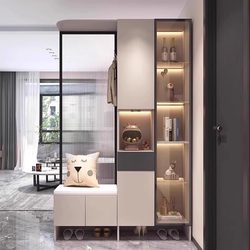 Luxurious Entrance Cabinet with Shoe Cabinet Integrated into the Wall, with a Bench, Living Room Wine Cabinet, Simple Glass Screen Partition Cabinet