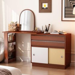 Yangman Antique-Style Solid Wood Dressing Table and Chest of Drawers Integrated Small Apartment Bedroom Bedside Vanity Retro Storage Cabinet
