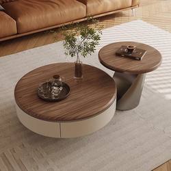 Luxurious and Minimalist Modern Round Coffee Table Set for Small Living Rooms in Antique Walnut Style