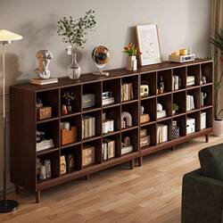 Fujiaojiang Solid Wood Bookshelf Walnut Storage Rack Floor-Standing Living Room Cabinet Integrated Storage Cabinet Wall-Mounted Bookcase