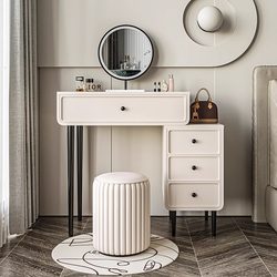 Luxurious Lacquered Dressing Table for Bedroom, Small Apartment Makeup Table, Modern Minimalist Integrated Desk and Bookcase Dressing Table