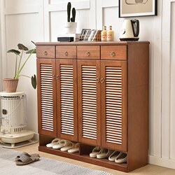 Aisen Solid Wood Shoe Cabinet for Home Entrance, Multifunctional, Simple, Large Capacity, Multi-Layer Storage, Double-Door Dust-Proof Shoe Cabinet
