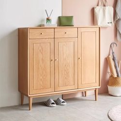 Haoxia Factory Direct Sales Solid Wood Shoe Cabinet for Small Apartments, Living Room Entryway Cabinet, Home Use Natural Wood Balcony Storage