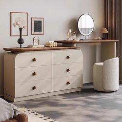 Haoxia 2025 New Model Bedroom Dressing Table and Chest of Drawers Integrated Solid Wood Makeup Table, Simple Modern Walnut Wood, Vintage Style