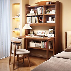 Abison Solid Wood Folding Desk with Integrated Bookshelf, Home-Use Extendable Small Apartment Bedside Office Study Computer Desk