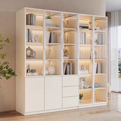 Yangman Cream-Style Living Room Integrated Bookshelf, Wall-To-Ceiling, Light Luxury, High-End, Modern, with Glass Doors